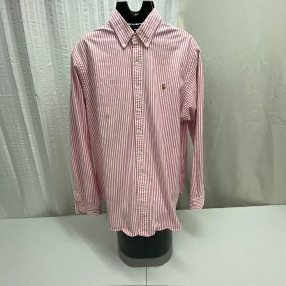 Ralph Lauren Mens XXL Slim Fit Stretch Oxford Shirt Pink White Stripe Pony(422-4